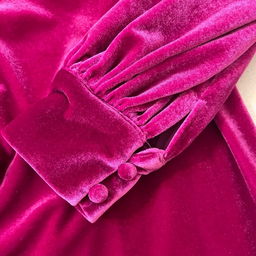 One33 Social Hot Pink Velvet Cutout Mini Dress Draped Front Balloon Sleeve Glam - Picture 3 of 15